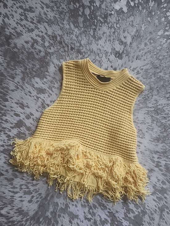 Zara Tops - Zara Open Knit Top With Fringe Yellow SzS